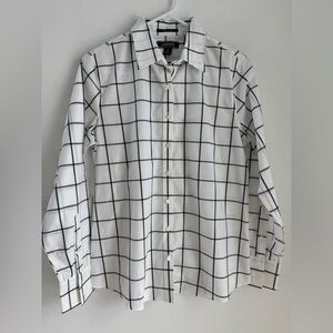 Lands End No Iron Supima White Windowpane Shirt Size 8 NEW Career Wear Office